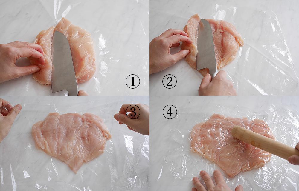 鶏切る工程